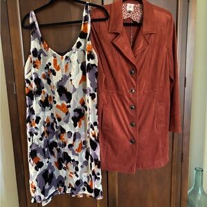 CAbi Multicolor Dress and Rust Jacket Set